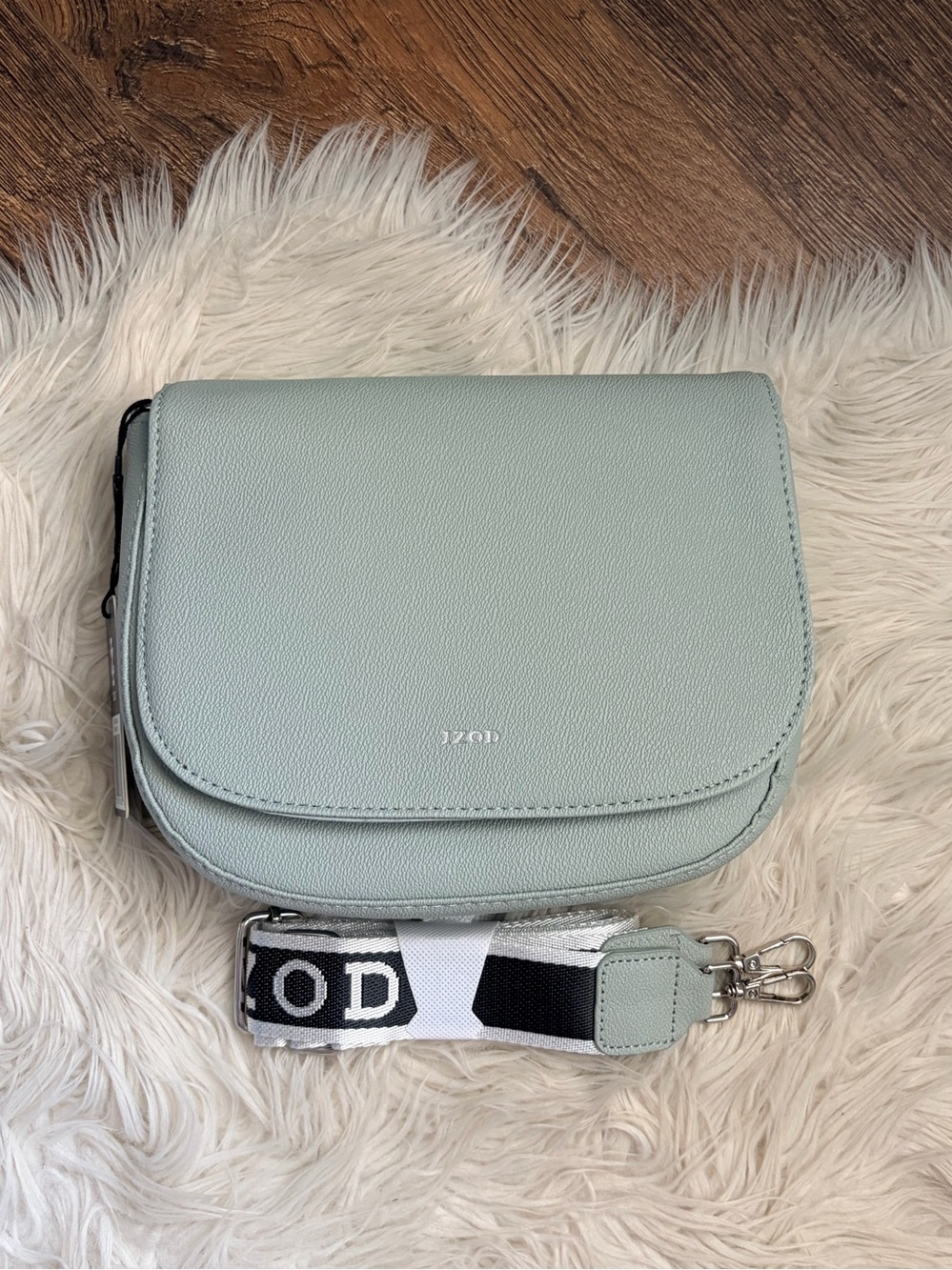 Izod Sage Green Saddle Bag Crossbody with Branded Strap - Picture 7 of 13